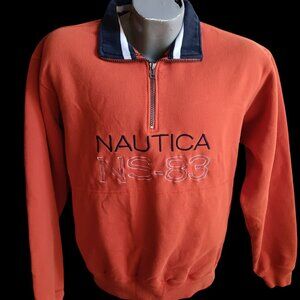 Mens Medium Sweatshirt Nautica Orange Pullover Half-Zip Fleece NS-83 Embroidered